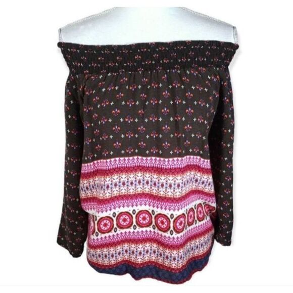JAPNA BLACK, RED, WHITE, & BLUE BOHO-INSPIRED OFF-THE-SHOULDER TOP SZ.M EUC. - Picture 1 of 8